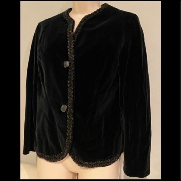 BEAUTIFUL VELOUR BLACK SEQUIN DRESS JACKET S - Picture 3 of 6